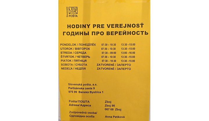 Hodiny pre verejnosť - POŠTA