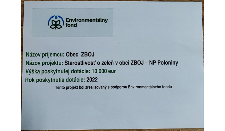 Starostlivosť o zeleň v obci ZBOJ – NP Poloniny