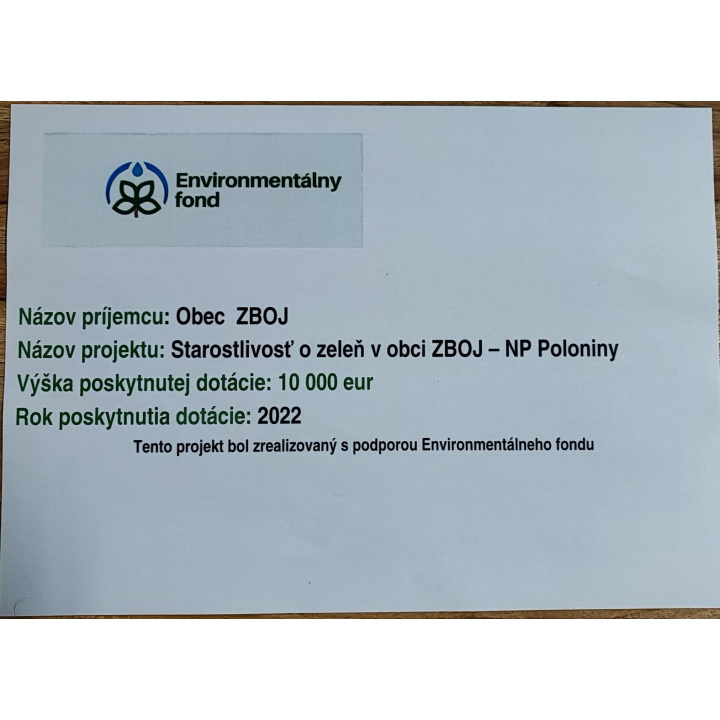 Starostlivosť o zeleň v obci ZBOJ – NP Poloniny